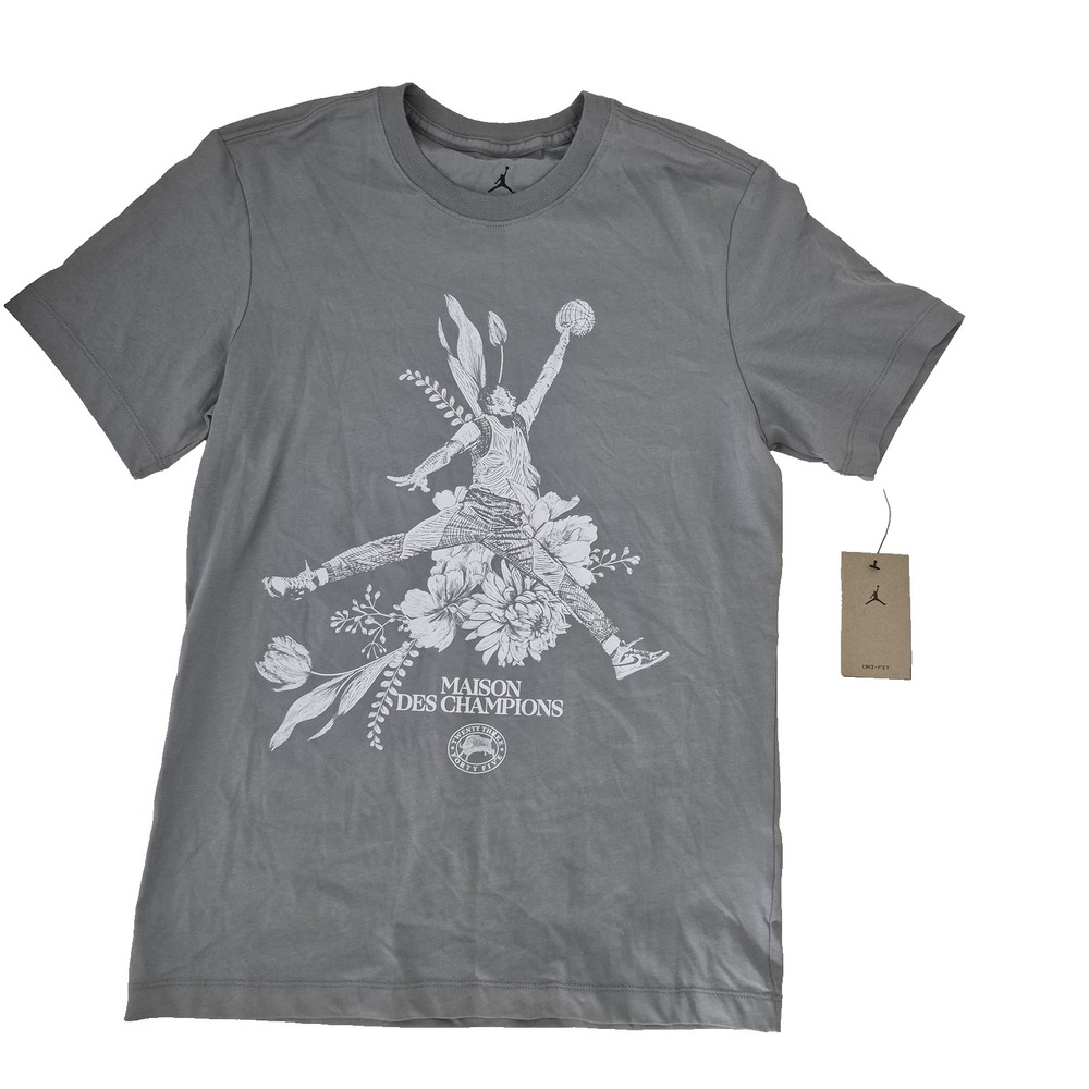 Jordan Shirt Mens Small‎ Gray Maison Des Champions Floral Graphic Dri-FIT New